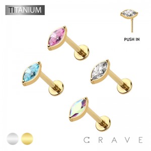 IMPLANT GRADE TITANIUM THREADLESS PUSH IN MARQUISE CZ LABRET SET